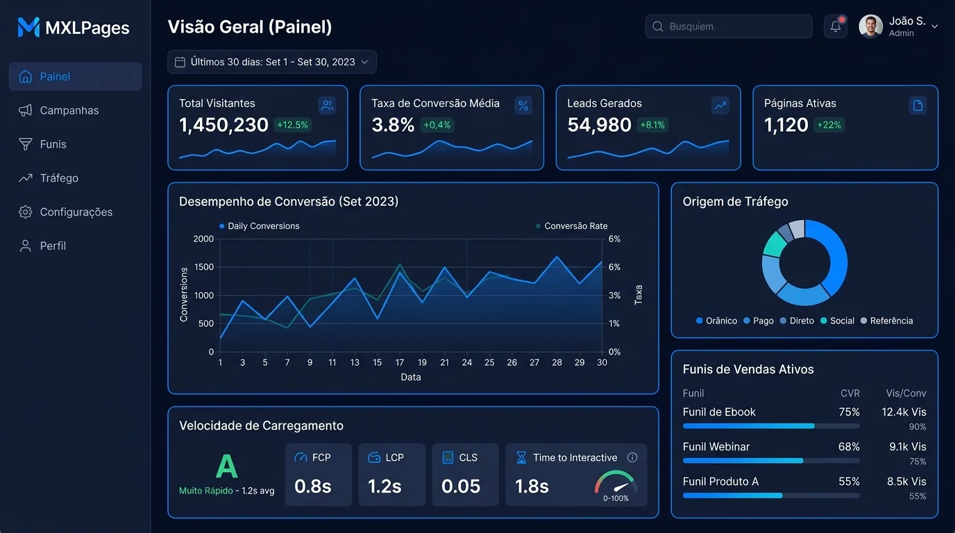 Painel de Controle e Métricas MXLPages